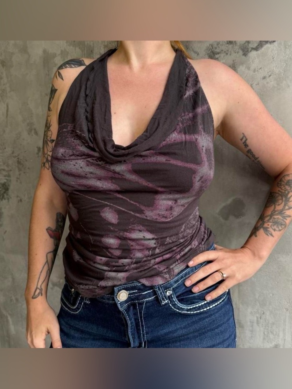 Vintage y2k Express Grunge Butterfly Wing Cowl Neck Halter Top